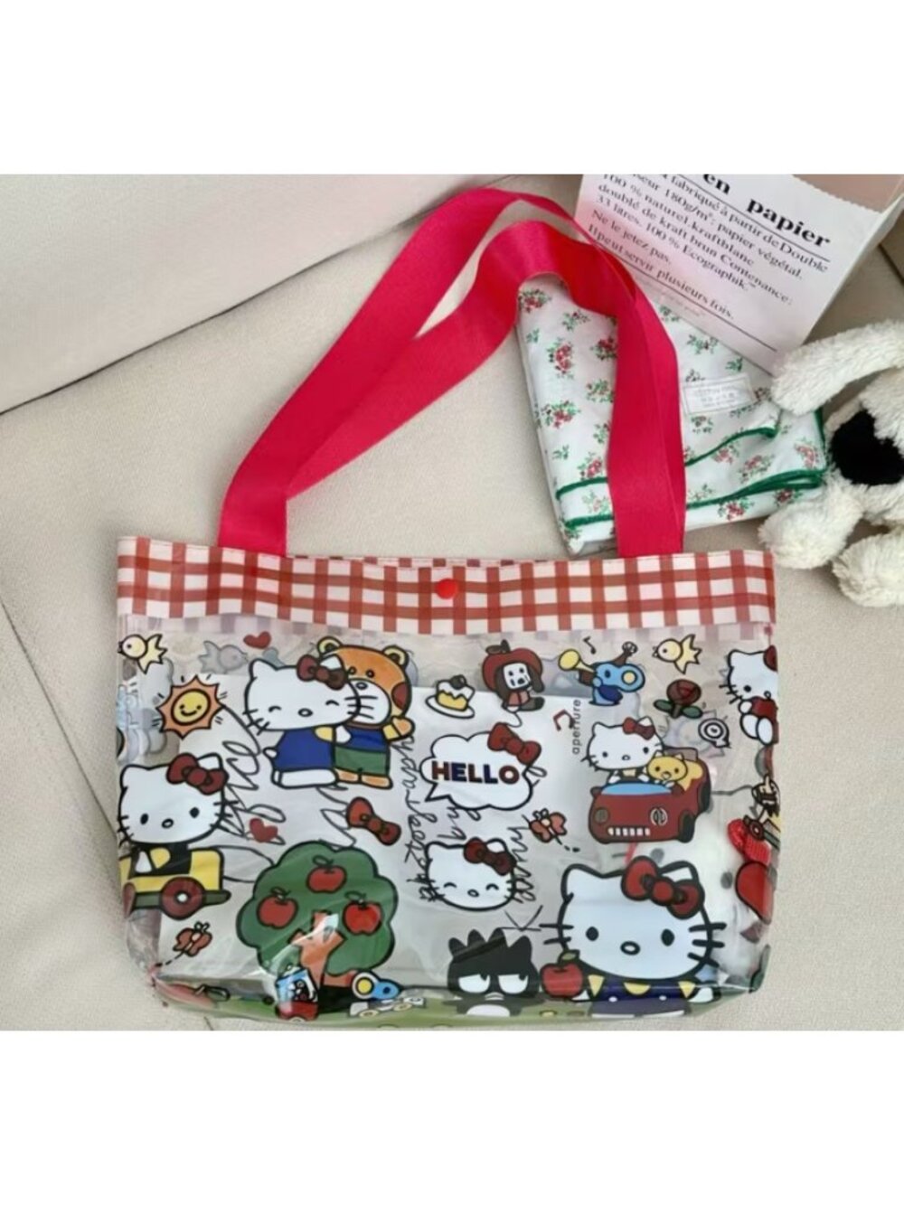 Hello Kitty Clear Tote Bag Cute Transparent PVC Handbag with Snap Closure